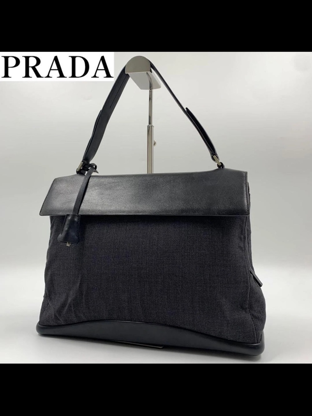 Prada Black Canvas and Leather Shoulder Bag